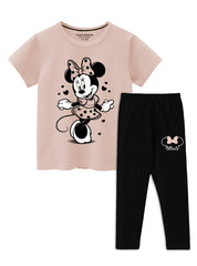 2 Piece Minnie Mouse Print Summer Suit Peach