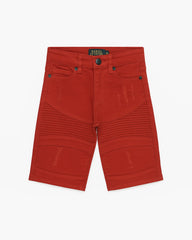 Red Moto Biker Denim Short Slim Fit For Boys