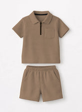 Boys Textured Zip Collar Short Set