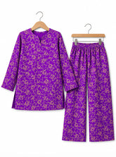 Girls Purple Printed Kurti Set