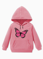 Pink Butterfly Printed Winter Fleece Hoodie For Girls