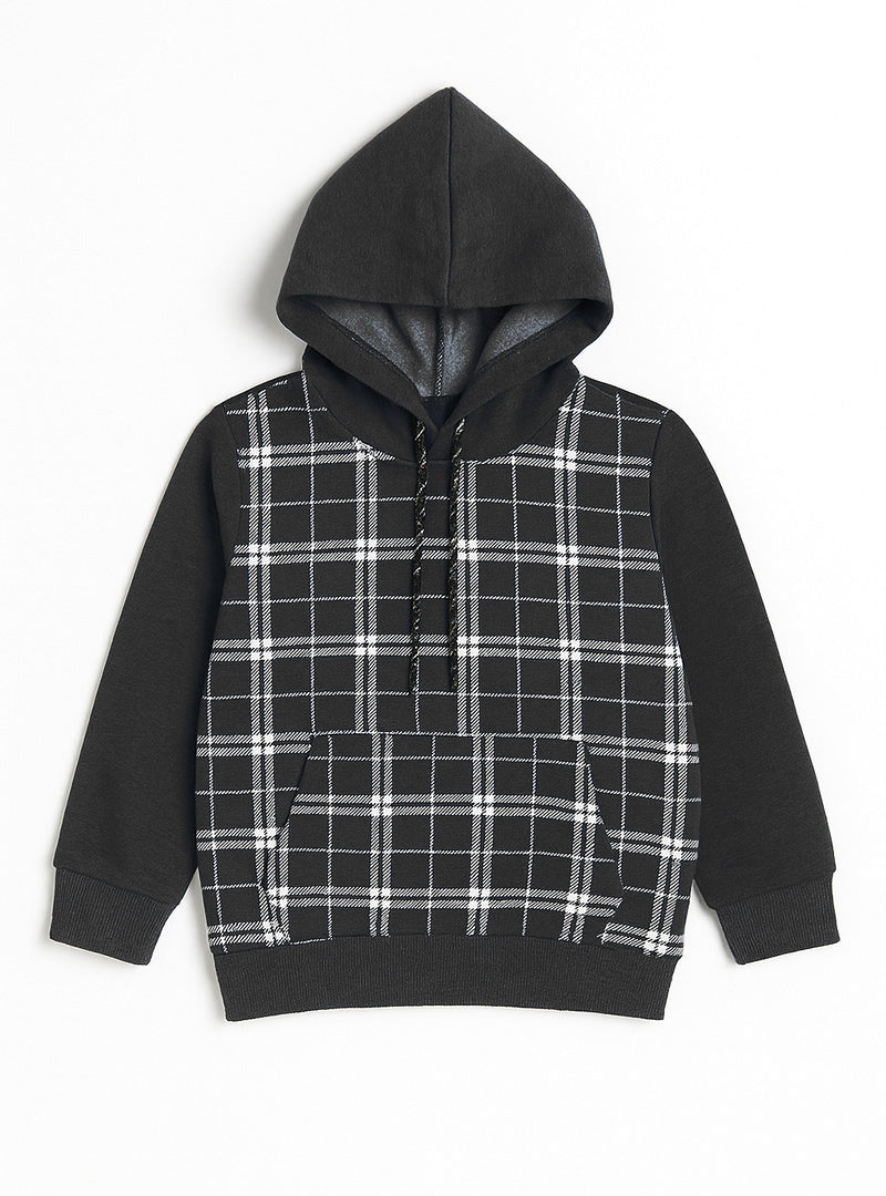Full Sleeve Warm Fleece Checkered Hoodie For Boys