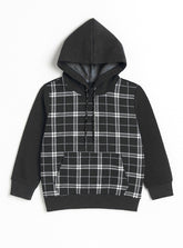 Full Sleeve Warm Fleece Checkered Hoodie For Boys