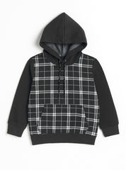 Full Sleeve Warm Fleece Checkered Hoodie For Boys