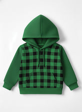 Boys Trendy Green and Black Checkered Fleece Hoodie