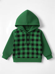 Boys Trendy Green and Black Checkered Fleece Hoodie
