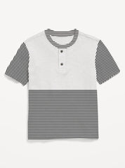 White Panel With Black Stripes Cotton Henley T-Shirt For Boys