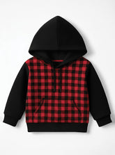 Boys Stylish Red & Black Checkered Fleece Hoodie