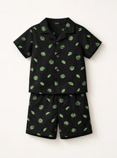 Boys Leaf Print Button Down Shorts Set