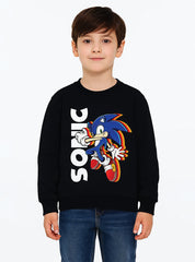 Black Round Neck Sonic Cartoon Printed Sweatshirts For Boys