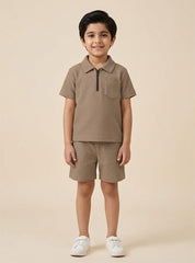 Boys Textured Zip Collar Short Set