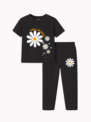 Girls Daisy Print T Shirt and Trouser Set