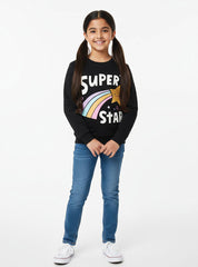 Shining Star Girls Black Sweatshirt with Rainbow Design