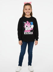 Adorable Girls Selfie Cat Print Fleece Sweatshirt