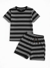 Charcoal Grey Striped Casual Shorts Set