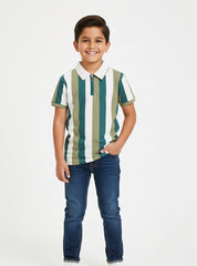 Boys Striped Polo Zipper T Shirt