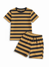 Mustard Yellow Striped Casual Shorts Set