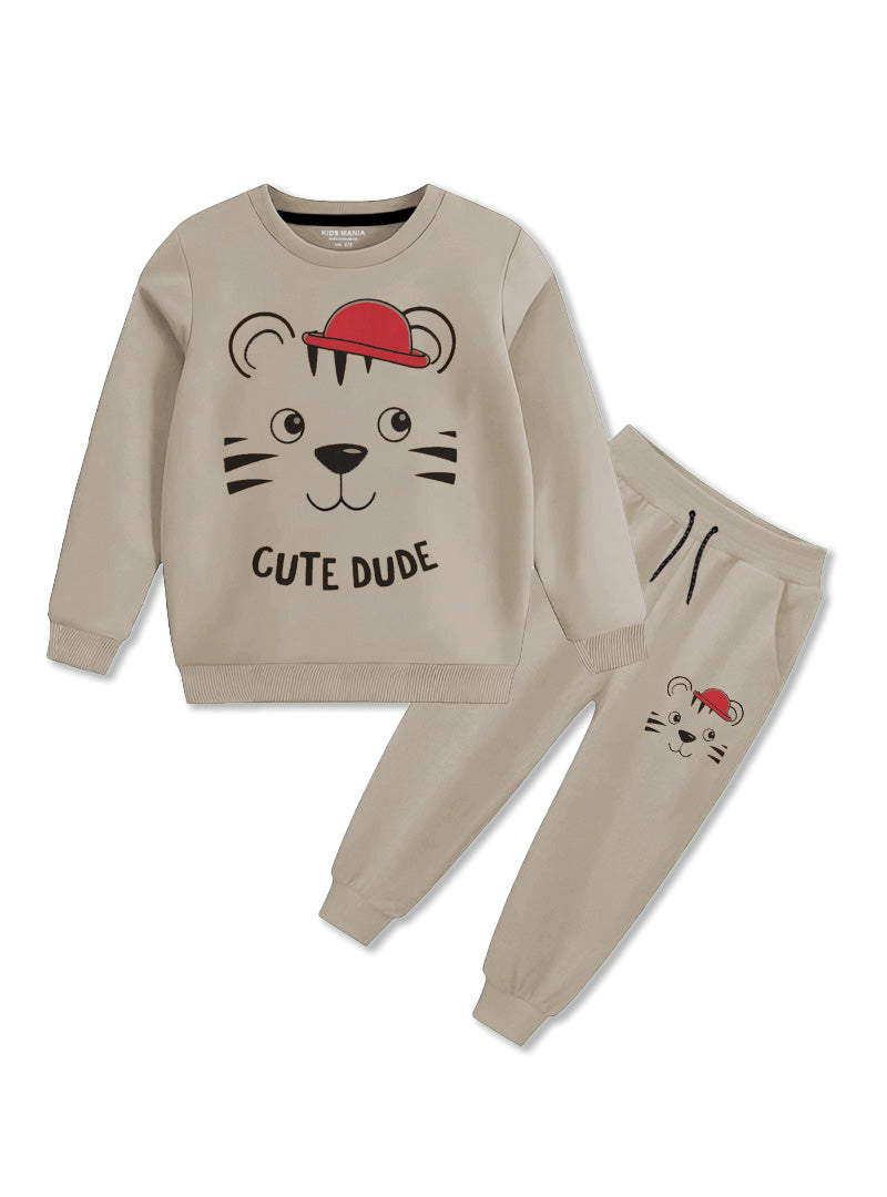 Cute Tiger Boys Fleece Tracksuit with Cute Dude
