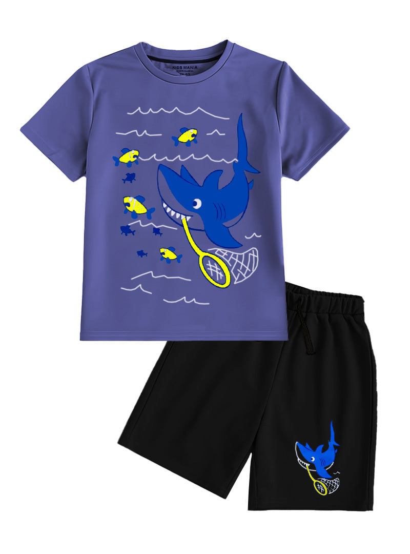 2 Pcs Fishing Point Boys Half Sleeve T-Shirts & Short