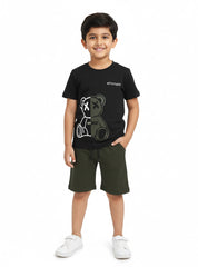 Boys Attitude Bear T Shirt Shorts Set