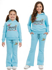 Sweet Girl Cozy Fleece Hoodie and Flared Trouser Set