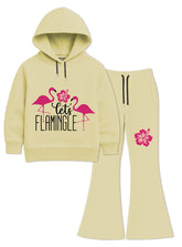 Flamingo Bloom Girls Hoodie & Flared Trouser Set