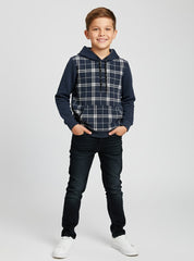 Comfortable Plaid and Solid Fleece Hoodie For Boys