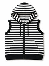 Boys Winter Sleeveless Hoodie Black & White Stripe