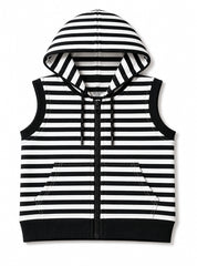 Boys Winter Sleeveless Hoodie Black & White Stripe