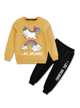 I Love Unicorns With Rainbow Printed Winter Tracksuit For Girls