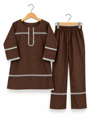 Girl 2 -Piece Suite Brown Heritage Lace