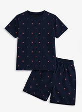 Boys Navy Mini Print Short Set