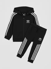Kids Black Adidas Zip-Up Tracksuit with White Stripes