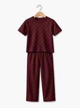 Boys Maroon Pattern Co Ord Set