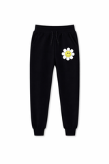 Kids Black Trouser with Smiley Flower Print