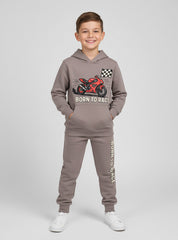 Born to Race with Motorcycle Design Winter Hoodie Set For Boys