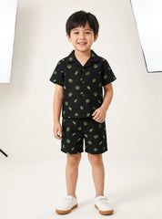 Boys Leaf Print Button Down Shorts Set