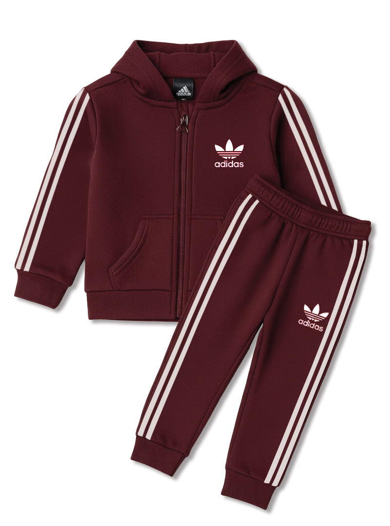 Maroon Boys Tracksuit - Zip-Up Hoodie and Trouser Set in Adidas Style