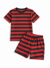 Boys Summer Striped T Shirt Shorts Set Red Black