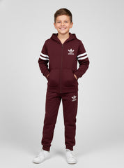Boys Winter Tracksuit - Maroon Zip-Up Hoodie and Trouser Set with Adidas Style