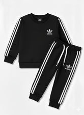 Black Adidas With 3 White stripes Winter Tracksuit For Boys