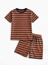 Boys Summer Striped T Shirt Shorts Set Brown