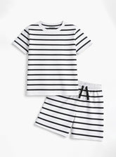 Boys Summer Striped T Shirt Shorts Set White Black
