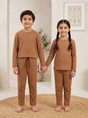 Kids Brown Ribbed Lounge Set