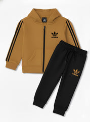 Mustard Adidas Boys Full-Zip Hoodie and Joggers Tracksuit Set