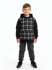 Full Sleeve Warm Fleece Checkered Hoodie For Boys