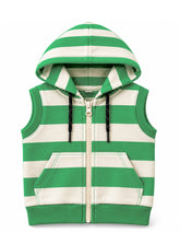 Boys Winter Sleeveless Hoodie Green Stripe