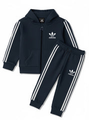 Kids Dark Grey Adidas Zip-Up Tracksuit with White Stripes
