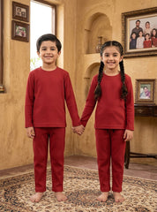 Kids Cherry Red Ribbed Lounge Set