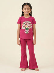 Girls Floral Flare Trouser Set
